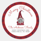 キュートメリークリスマスプレイド格言差出人住所ラ ラウンドシール (正面)