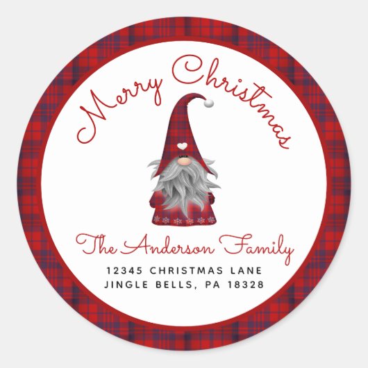 キュートメリークリスマスプレイド格言差出人住所ラ ラウンドシール (正面)