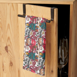 キュートメリークリスマスホリデーフェスティバル キッチンタオル