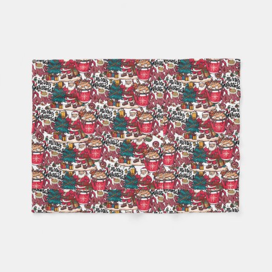 キュートメリークリスマスホリデーフェスティバル フリースブランケット (正面(横))