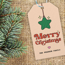 キュートメリークリスマスラインパターンスターオーナメント ギフトタグ