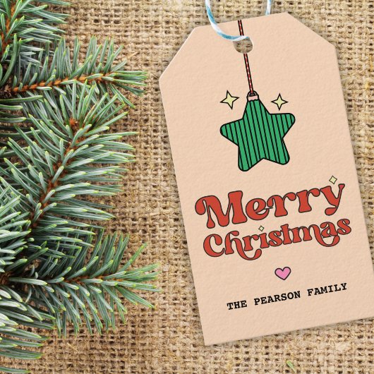 キュートメリークリスマスラインパターンスターオーナメント ギフトタグ
