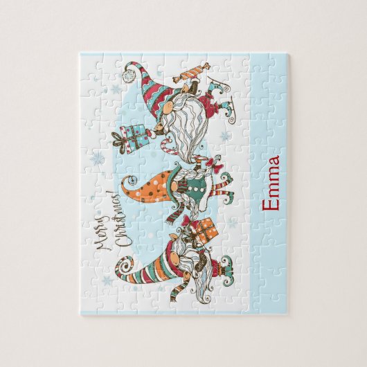 キュートメリークリスマス小妖精や小人格言名前をカスタムする ジグソーパズル (縦)