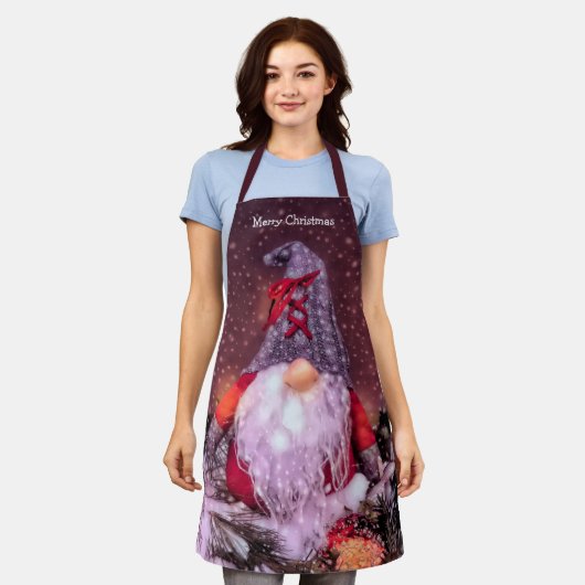 キュートメリークリスマス格言ホリデーツリー エプロン (着用した状態)