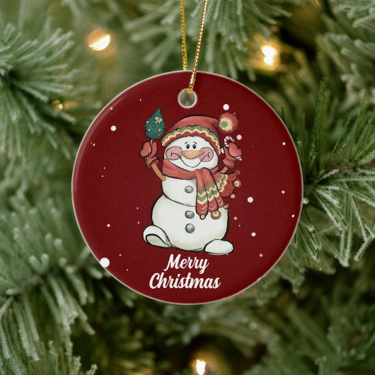 キュートメリークリスマス雪だるまセラミックオーナメント セラミックオーナメント (ツリー)
