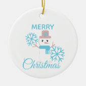 キュートメリークリスマス雪だるま雪片キャラクター セラミックオーナメント (正面)