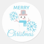 キュートメリークリスマス雪だるま雪片キャラクター ラウンドシール (正面)