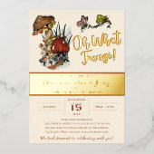 キュートメリーマッシュルームハウスクリスマスホリデーパーティー 箔招待状 (正面)