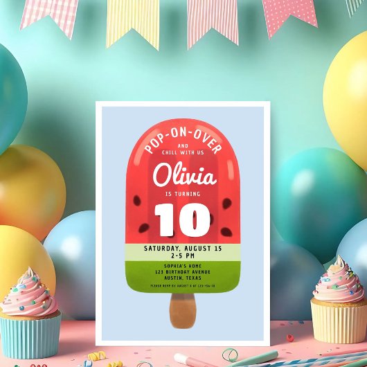 キュートメロンポプシクルガールティッド誕生日 招待状