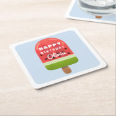 キュートメロンポプシクルハッピーバースデー スクエアペーパーコースター (アングル)