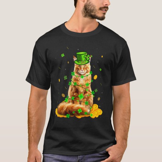 キュートメーンクーンキャットSt patricks dayアイリッシュシャームロック Tシャツ (正面)