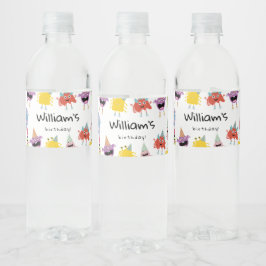 キュートモカラフルンスターおもしろい子供の誕生日パーティー ペットボトルラベル