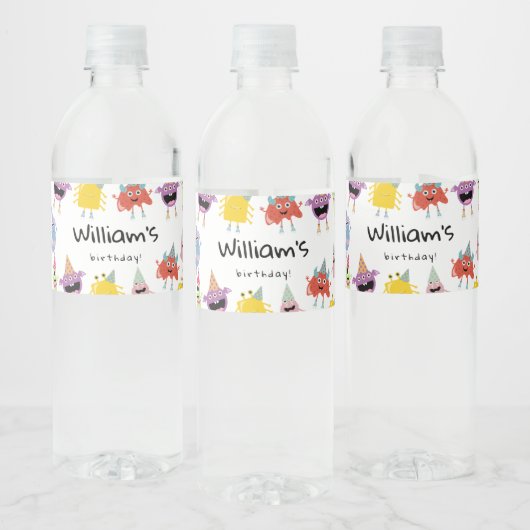 キュートモカラフルンスターおもしろい子供の誕生日パーティー ペットボトルラベル (ボトル)