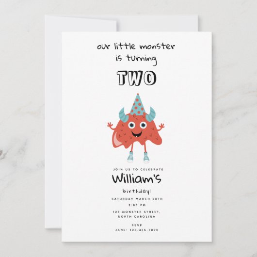 キュートモカラフルンスターおもしろい子供の誕生日パーティー 招待状 (正面)