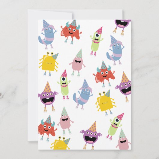 キュートモカラフルンスターおもしろい子供の誕生日パーティー 招待状 (裏面)