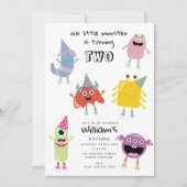 キュートモカラフルンスターおもしろい子供の誕生日パーティー 招待状 (正面)