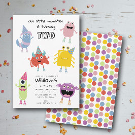 キュートモカラフルンスターおもしろい子供の誕生日パーティー 招待状