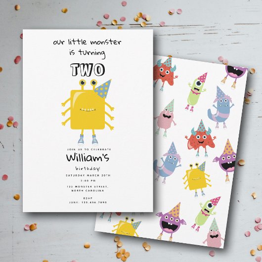 キュートモカラフルンスターおもしろい子供の誕生日パーティー 招待状