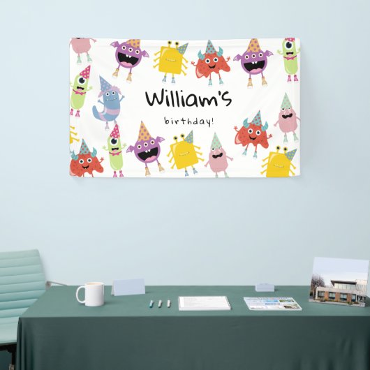 キュートモカラフルンスターおもしろい子供の誕生日パーティー 横断幕 (トレードショー)