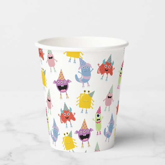 キュートモカラフルンスターおもしろい子供の誕生日パーティー 紙コップ (正面)