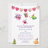 キュートモカラフルンスターズハートボーイファースト誕生日 招待状 (正面)