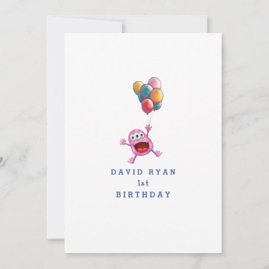 キュートモカラフルンスターズハートボーイファースト誕生日 招待状 (裏面)