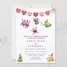 キュートモカラフルンスターズハートボーイファースト誕生日 招待状