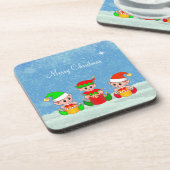 キュートモダンおもしろいクリスマス小妖精や小人仲間 コースター (左側)