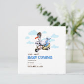 キュートモダンお洒落おもしろいストーク妊娠 案内状 (スタンド正面)