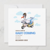 キュートモダンお洒落おもしろいストーク妊娠 案内状 (正面)