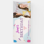 キュートモダンと誕生日パーティー水平バナー 横断幕 (縦)