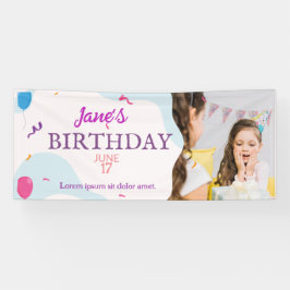 キュートモダンと誕生日パーティー水平バナー 横断幕