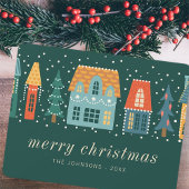 キュートモダンなクリスマス冬の雪の町の風景 シーズンカード