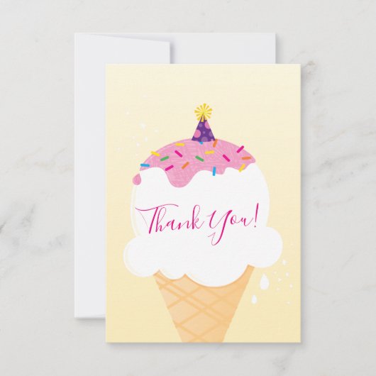 キュートモダンなレトロなアイスクリームコーンパーティー サンキューカード (正面)
