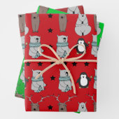 キュートモダンな冬トナカイの熊クリスマスプレゼント ラッピングペーパーシート (インサイチュ)