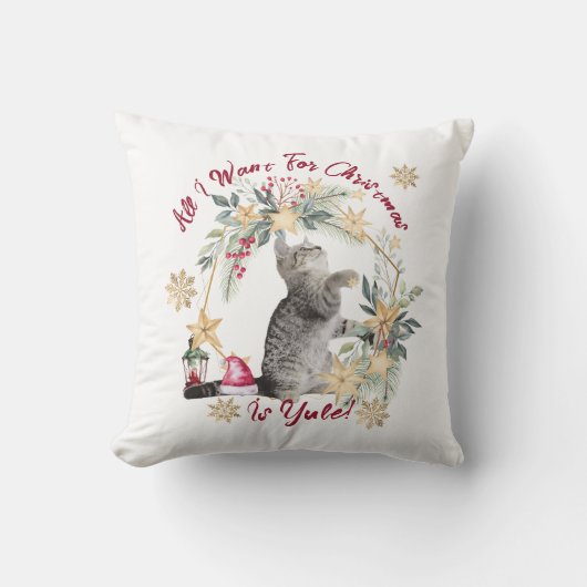 キュートモダンな猫の水彩画のクリスマおもしろいス クッション (正面)