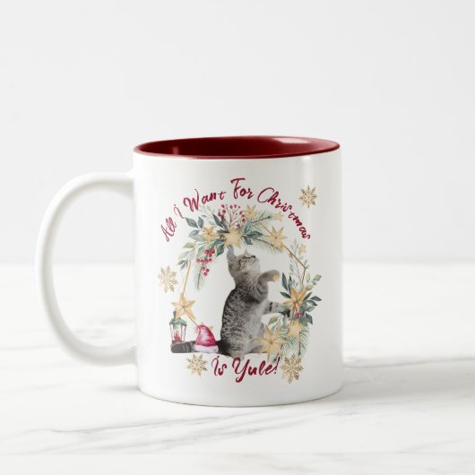 キュートモダンな猫の水彩画のクリスマおもしろいス ツートーンマグカップ (左)