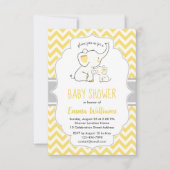 キュートモダンイエローグレーエレファントベビーシャワー 招待状 (正面)