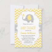 キュートモダンイエローグレーエレファントベビーシャワー 招待状 (正面)