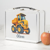 キュートモダンイエロー建築トラック メタルランチボックス (インサイチュ)
