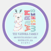 キュートモダンクリスマスラマ差出人住所 ラウンドシール (正面)