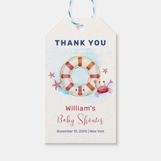 キュートモダンク航海のガニガニ赤ちゃんシャワー ギフトタグ (正面)