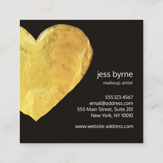 キュートモダンゴフェイクルゴールドフォイルハートクラフト スクエア名刺 (裏面)