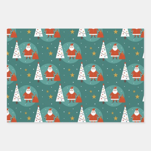 キュートモダンサンタオンクリスマスイブティール(緑がかった色) ラッピングペーパーシート (正面)
