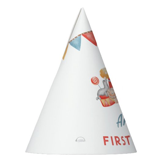 キュートモダンサーカスカーニバルフィエスタファースト誕生日 パーティーハット (左)