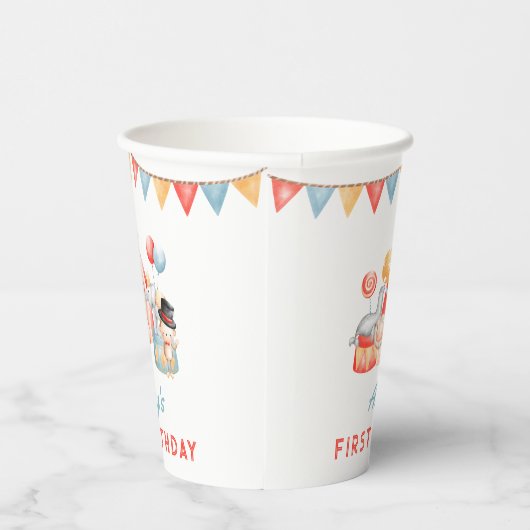 キュートモダンサーカスカーニバルフィエスタファースト誕生日 紙コップ (右)