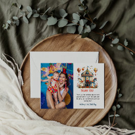 キュートモダンサーカスカーニバルフェスティバル1st誕生日 サンキューカード