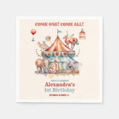 キュートモダンサーカスカーニバルフェスティバル1st誕生日 スタンダードカクテルナプキン (正面)