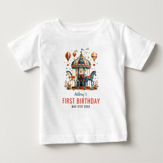 キュートモダンサーカスカーニバルフェスティバル1st誕生日 ベビーTシャツ (正面)