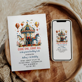 キュートモダンサーカスカーニバルフェスティバル1st誕生日 招待状